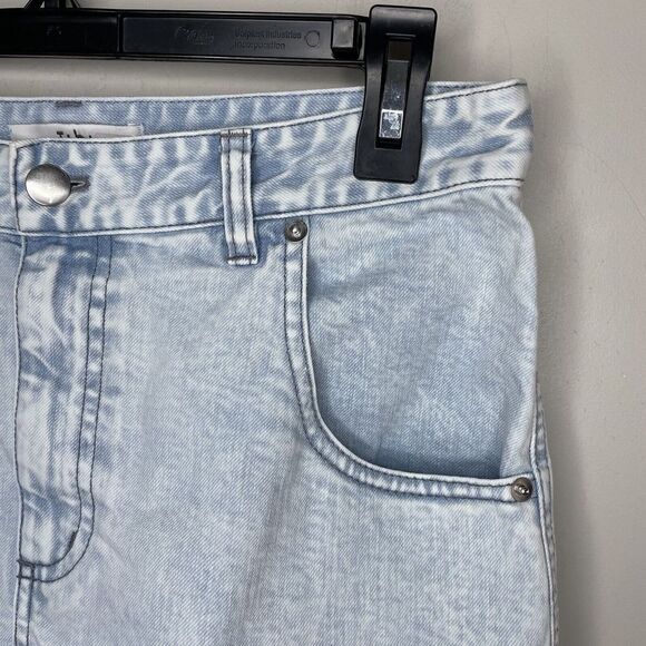 TIBI Skirt Womens 27 Bleached Denim Mini Large Pocket Cotton Stretch - Picture 4 of 10